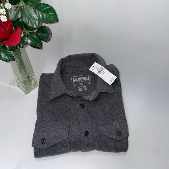 American Eagle Boys/Juniors Long Sleeve Button Down Shirt Grey - Picture 1 of 4